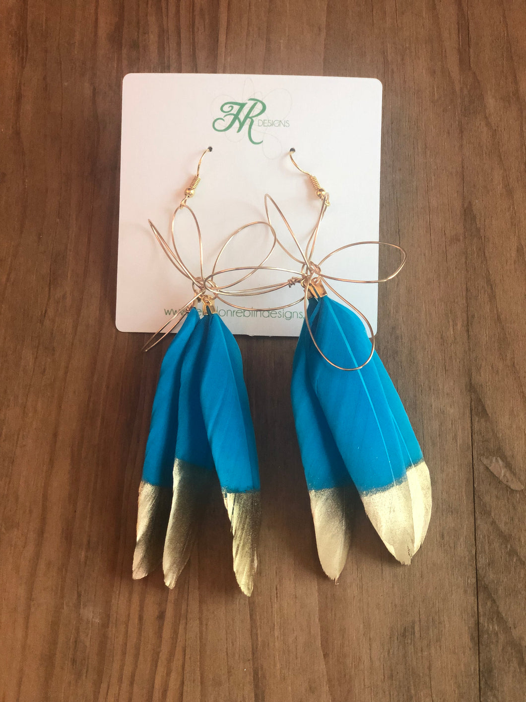 The Hannah Feathers-Teal Blue & Gold Dipped