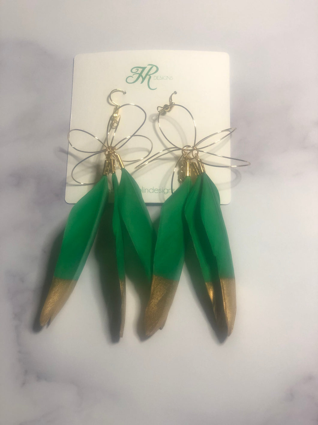 Holiday Hannah Feathers-Kelly Green & Gold Dipped